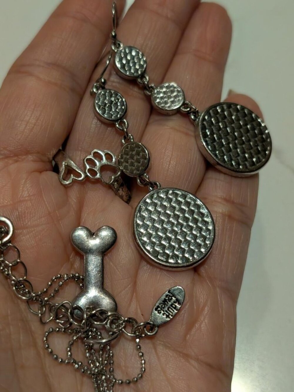 Vintage Adult Jewels Jewelry Set: Bone Pendant Necklace, Dangle Earrings, Ring F
